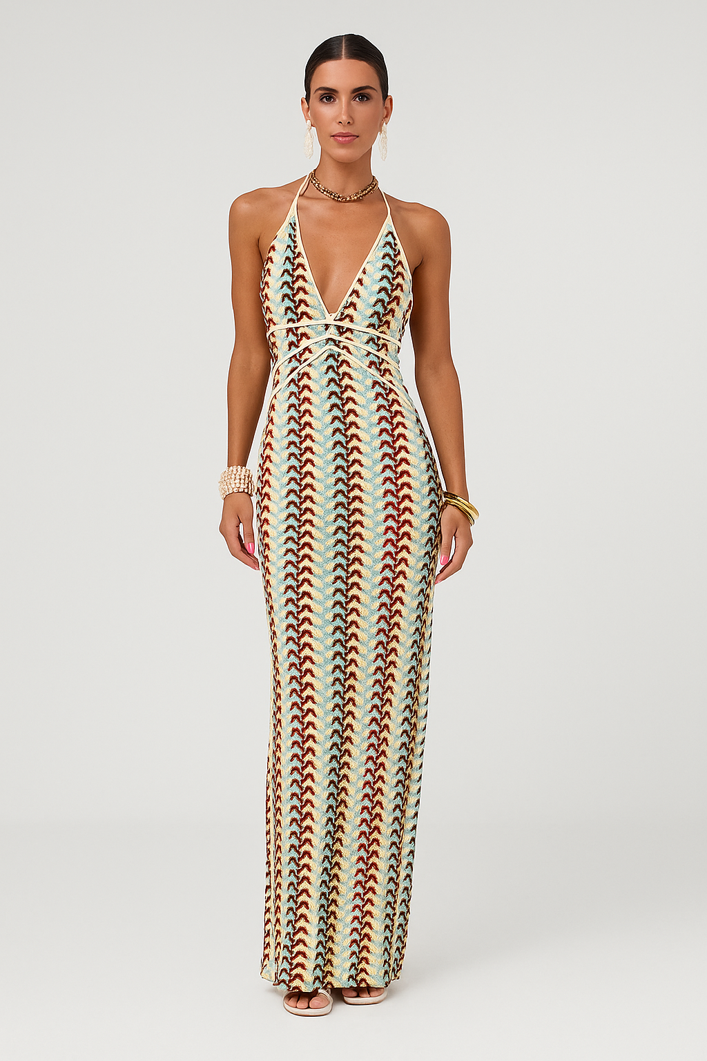 Abito Lungo Halter Multicolore