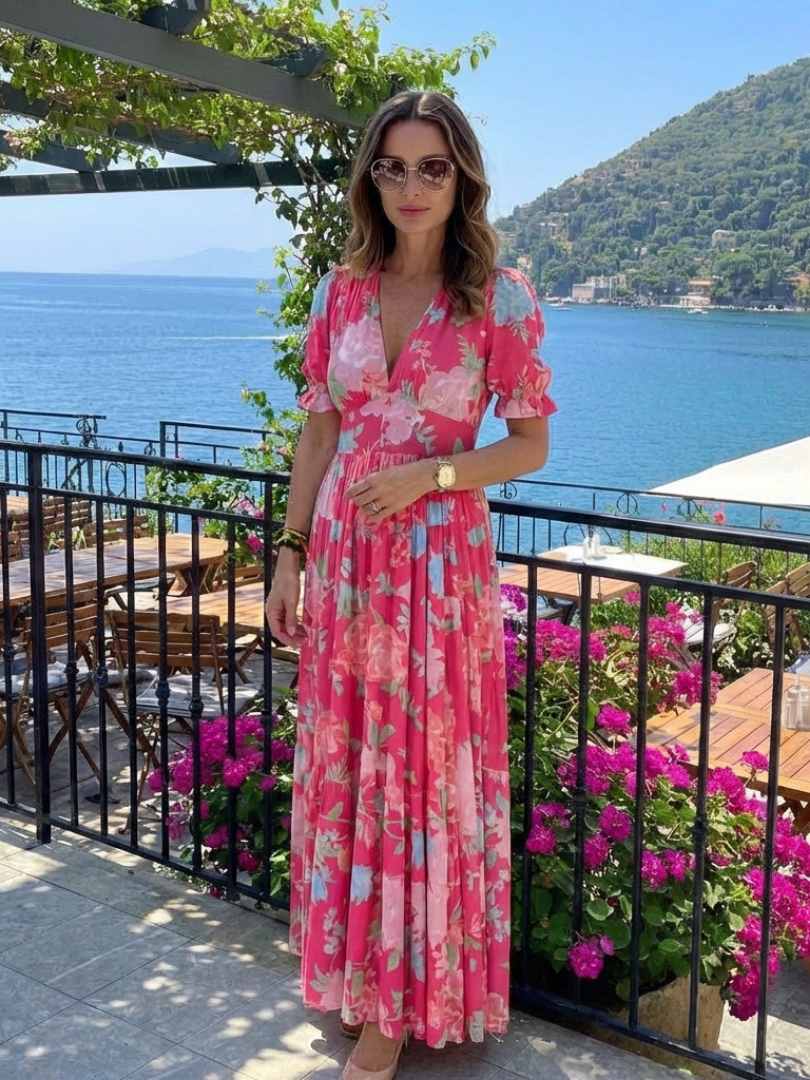 Abito Midi Floreale Stile Impero