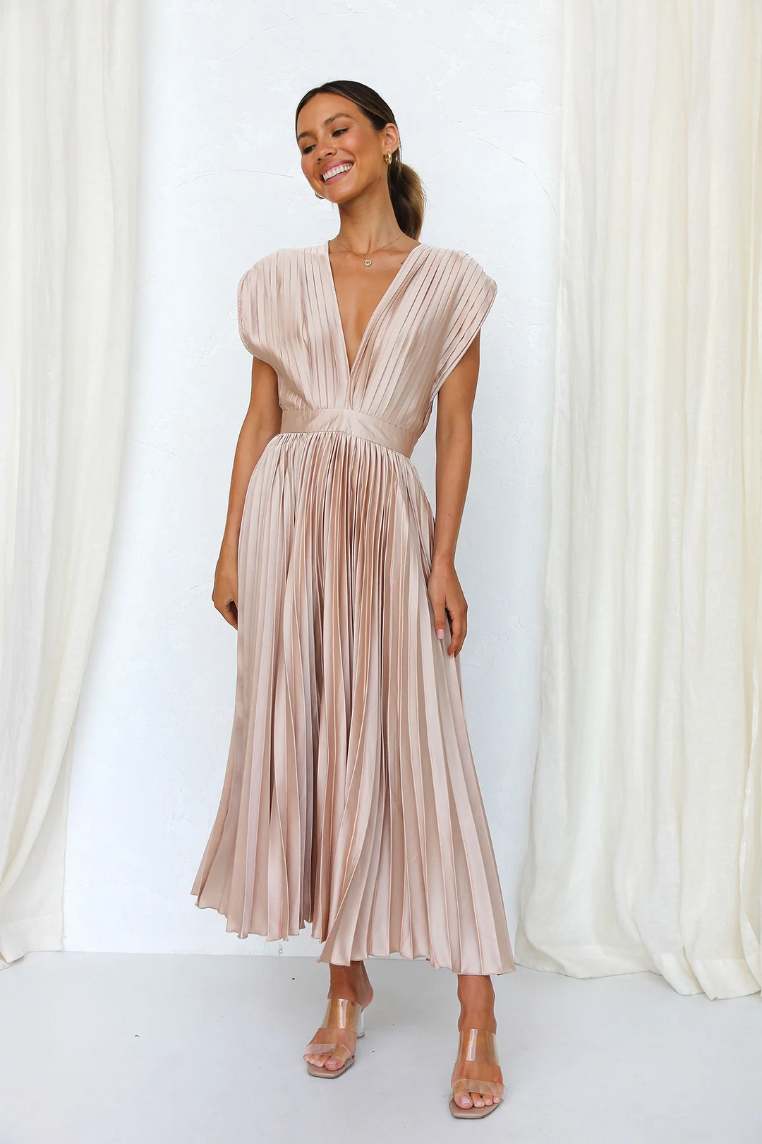 Abito Midi con Gonna Plissettata