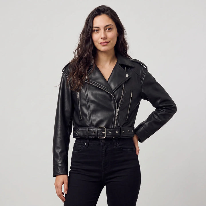 Giacca Stile Biker con Cintura