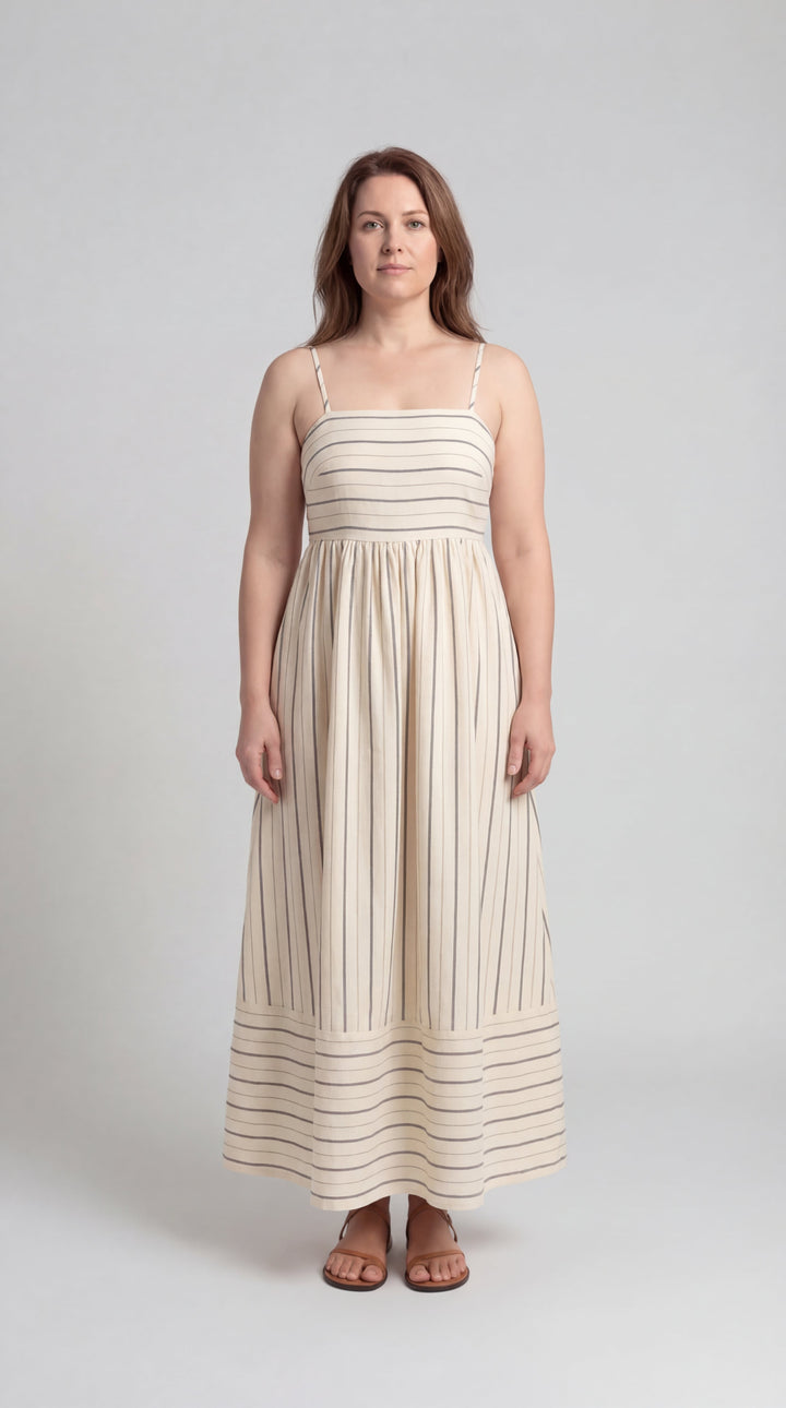 Abito Midi a Righe con Spalline