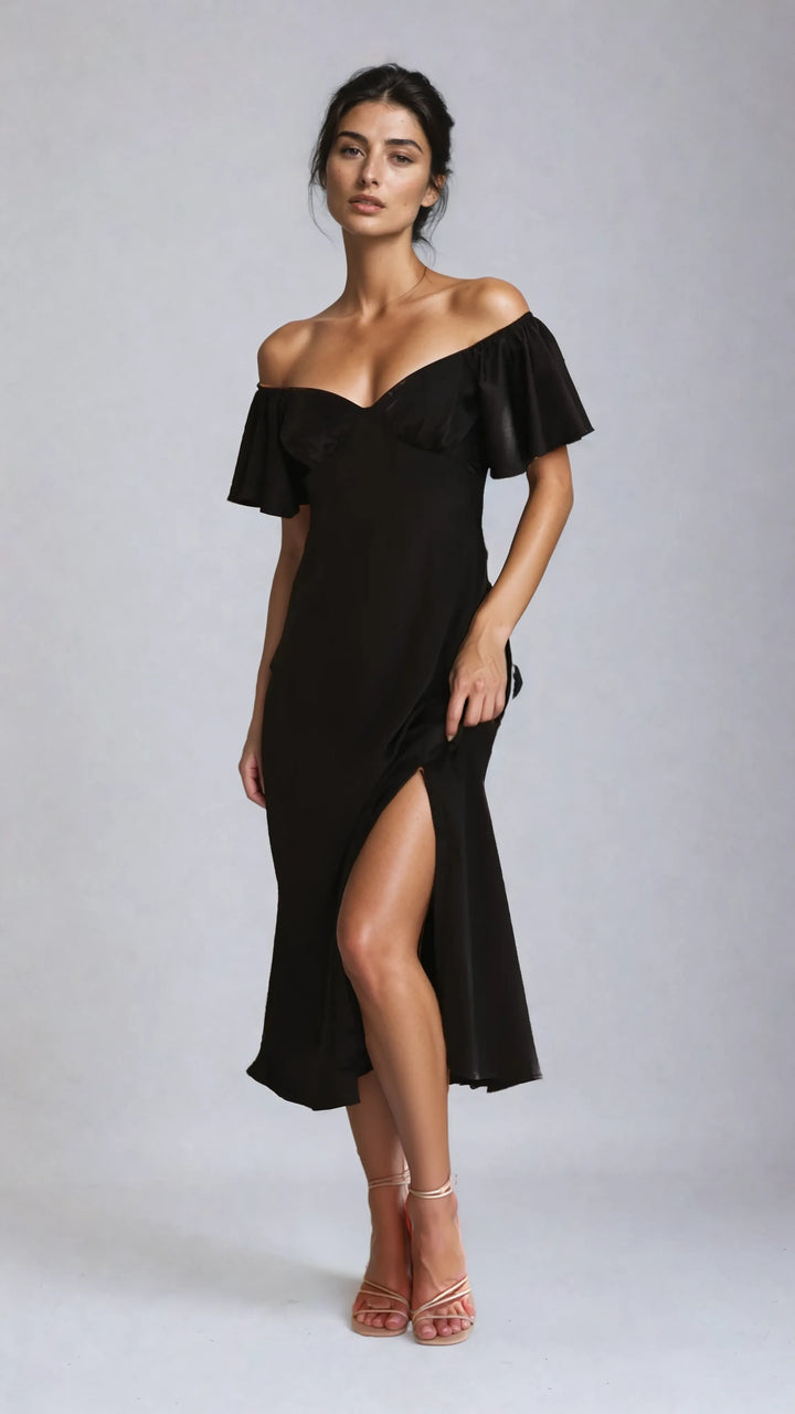 Vestito Midi Nero Spalle Scoperte