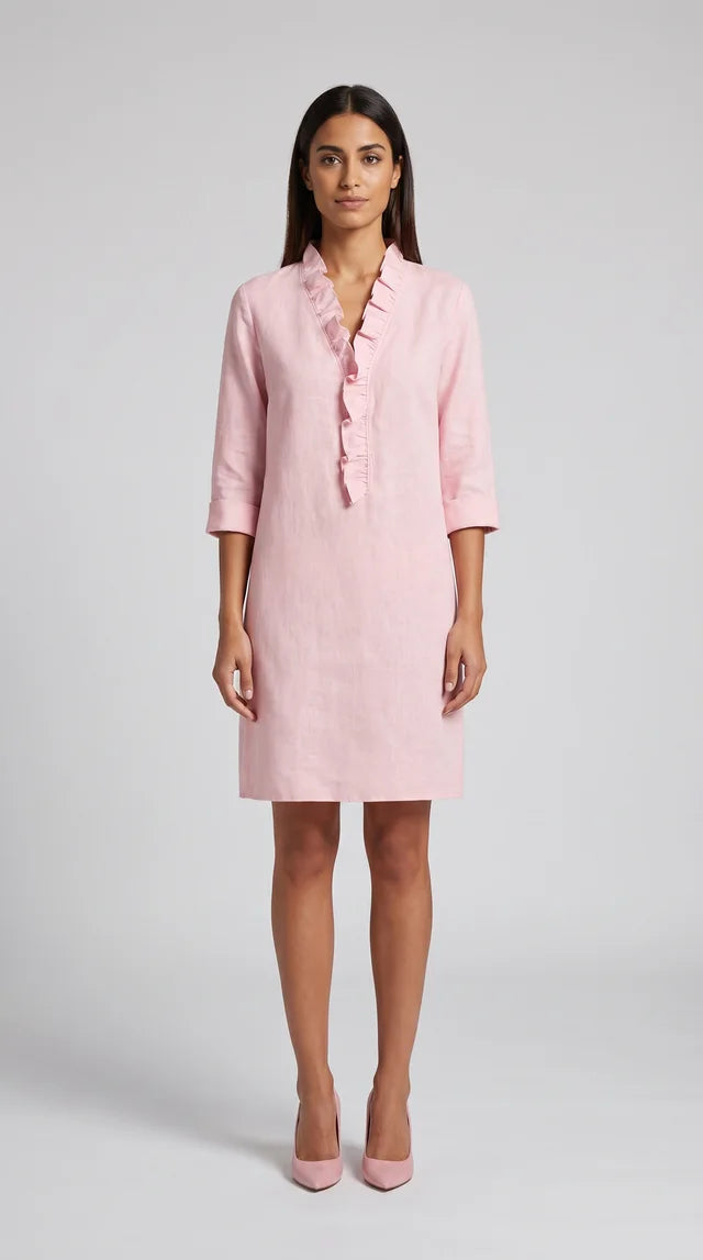 Vestito Midi con Scollo a Volant