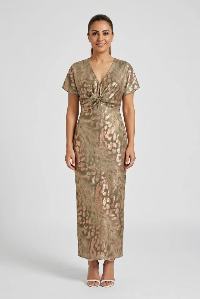 Abito Midi Animalier con Nodo