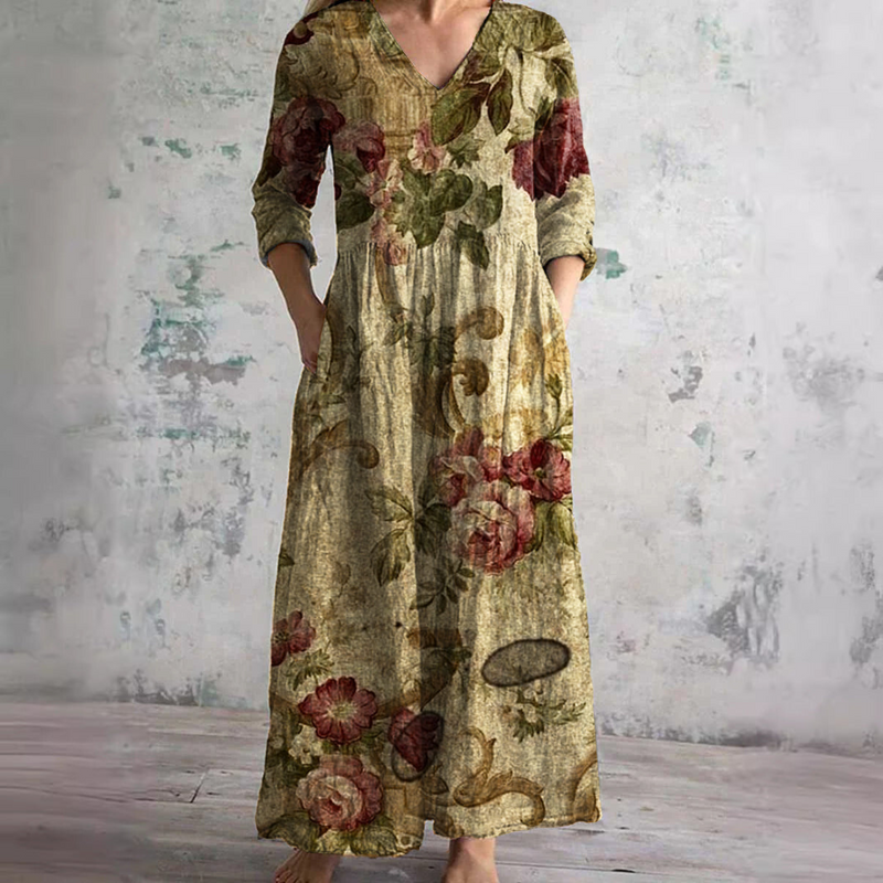 Vestito Lungo Floreale con Tasche