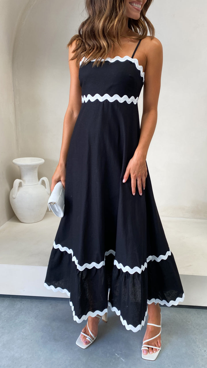 Abito Midi con Bordo a Contrasto