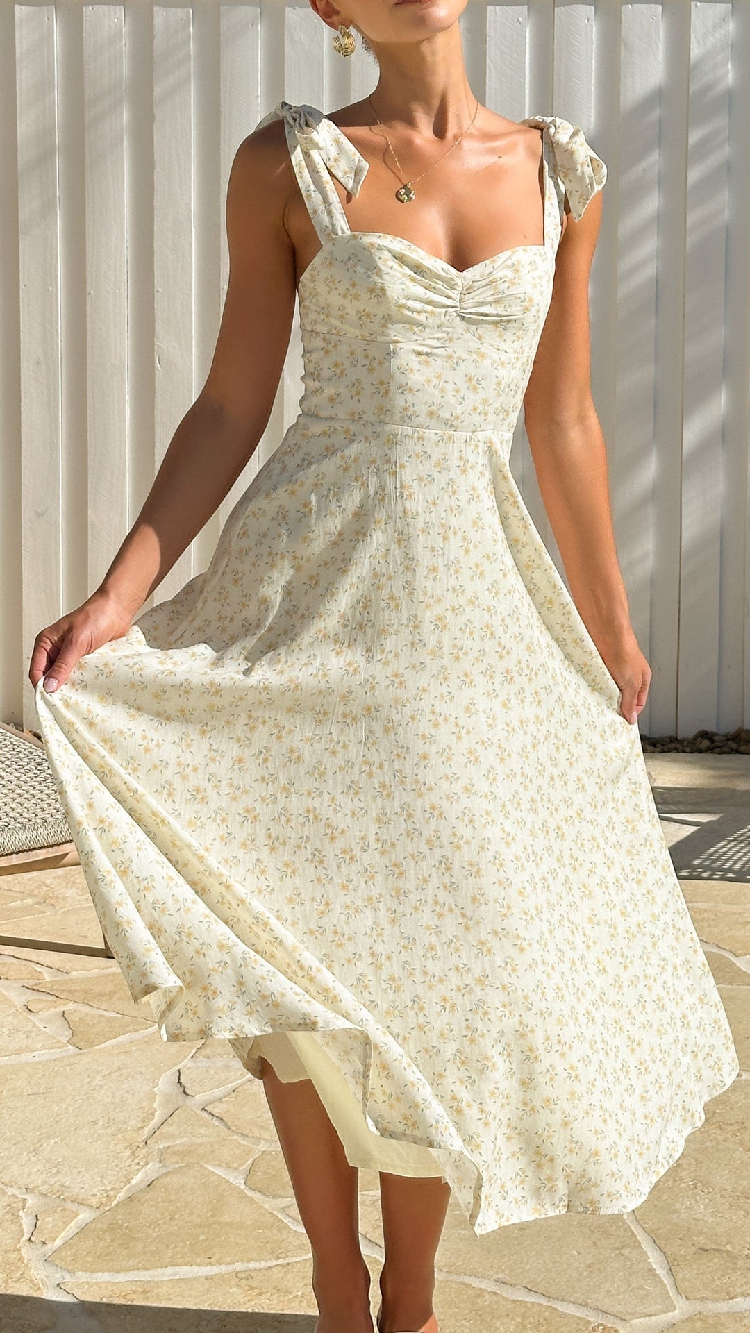 Abito Midi Floreale con Fiocchi