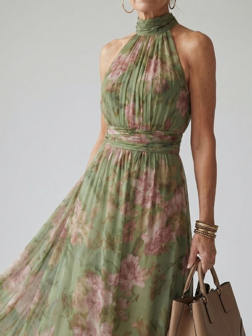 Abito Lungo Halter Floreale