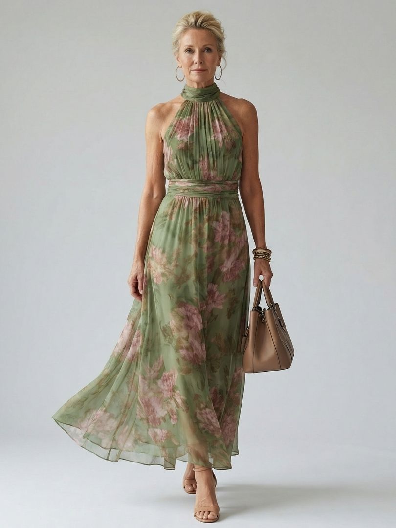 Abito Lungo Halter Floreale