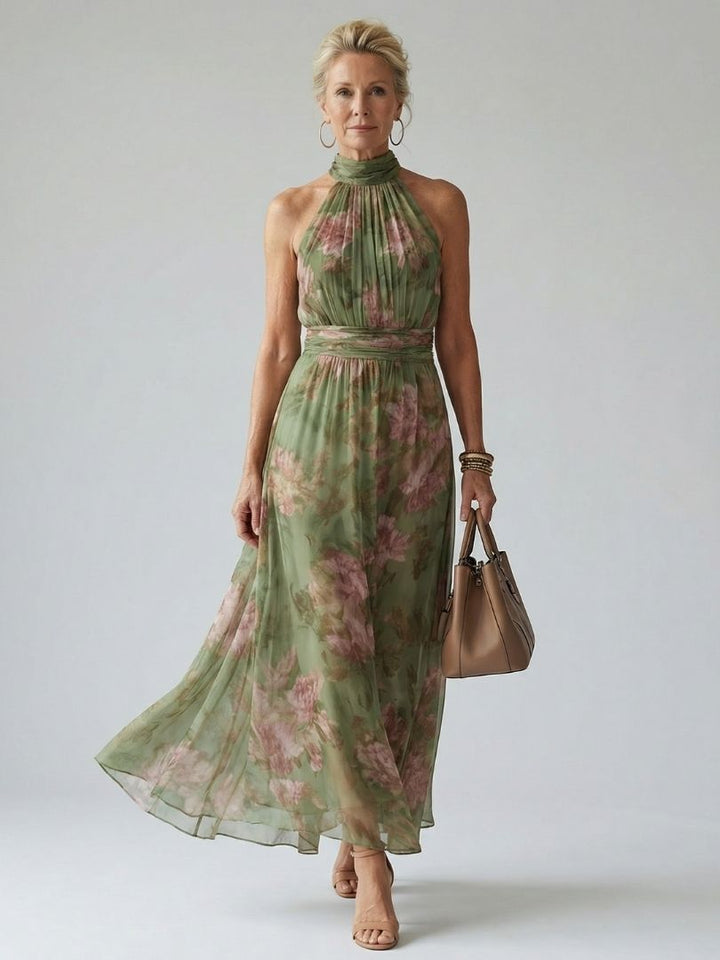 Abito Midi Halter Floreale Verde