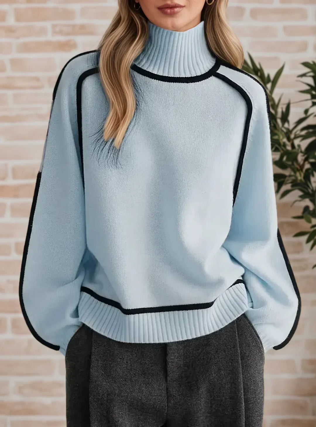 Maglione con Profili a Contrasto