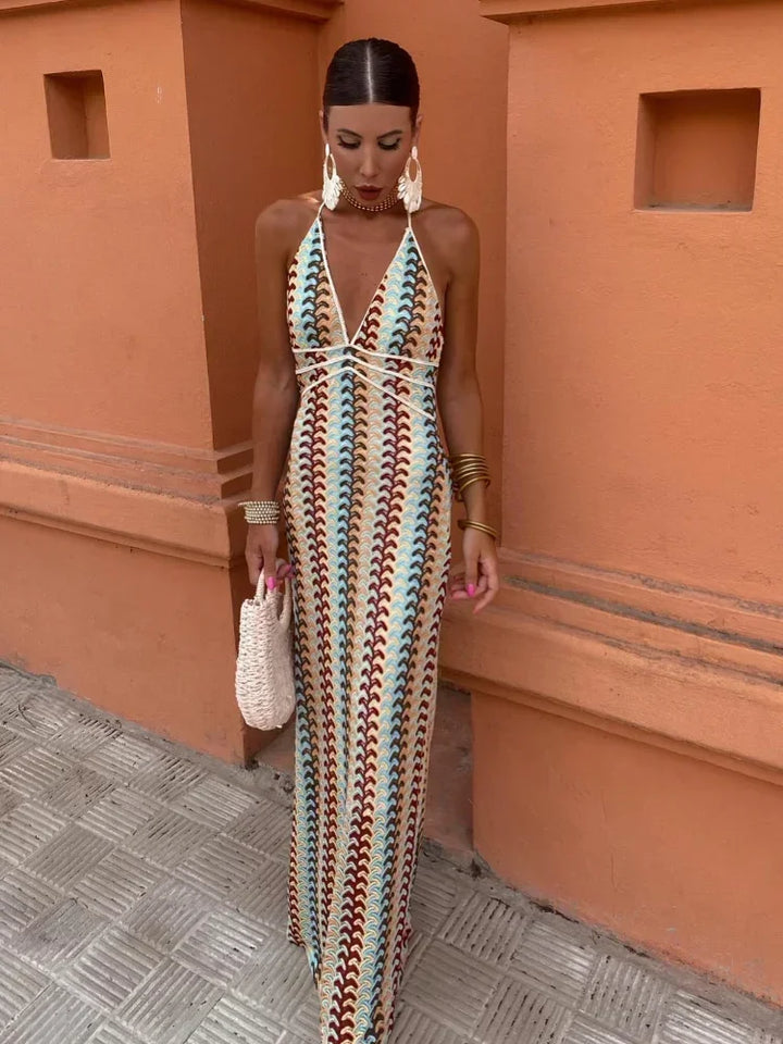 Abito Lungo Halter Multicolore