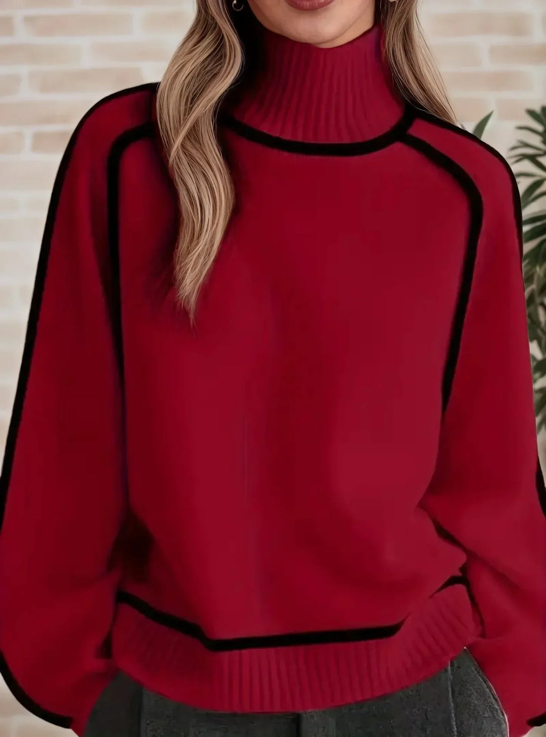 Maglione con Profili a Contrasto