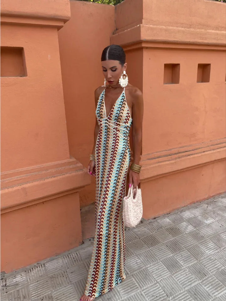 Abito Lungo Halter Multicolore