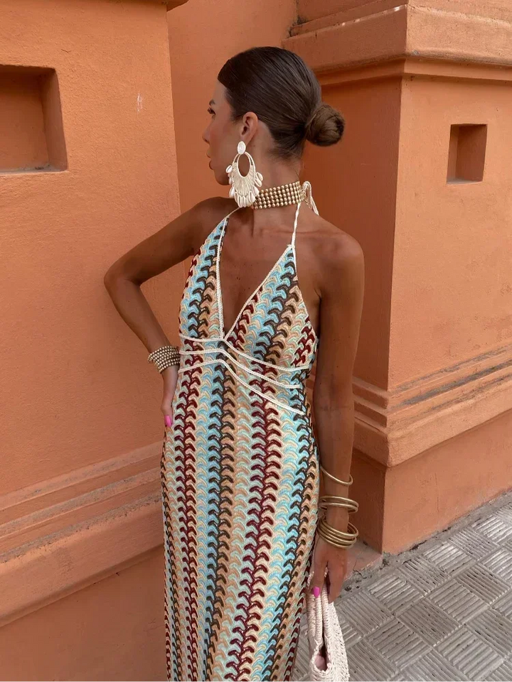 Abito Lungo Halter Multicolore
