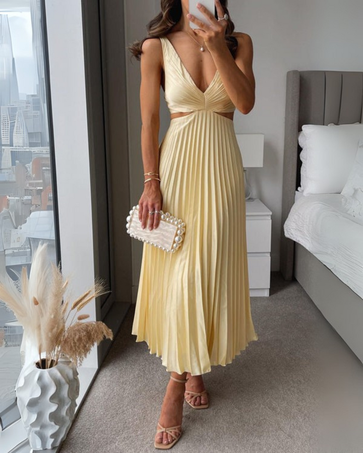 Abito Lungo Plissettato con Cut-Out