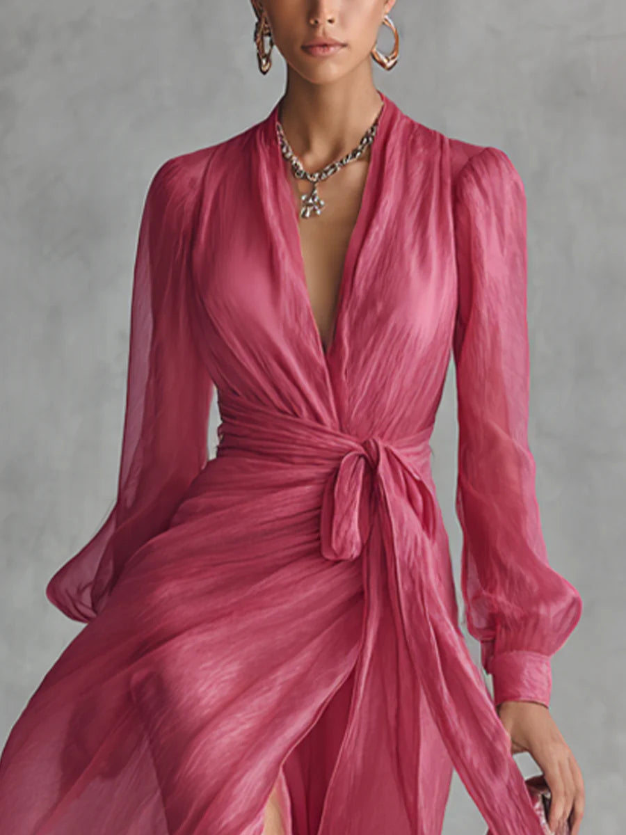 Vestito Maxi Rosa con Cintura