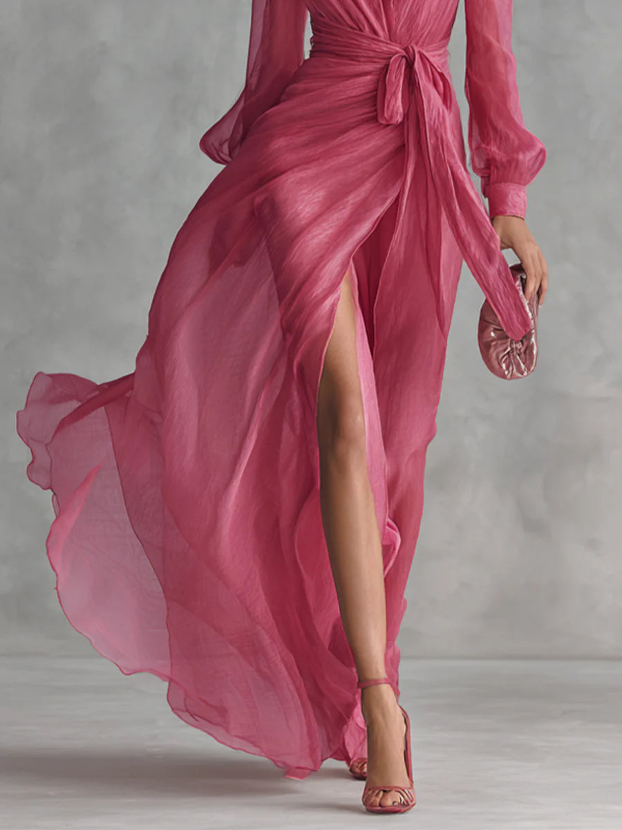 Vestito Maxi Rosa con Cintura