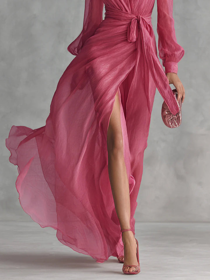 Vestito Maxi Rosa con Cintura
