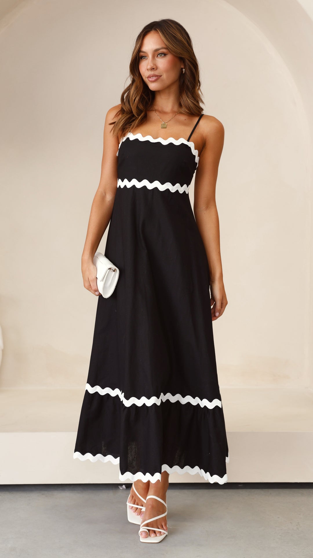 Abito Midi con Bordo a Contrasto