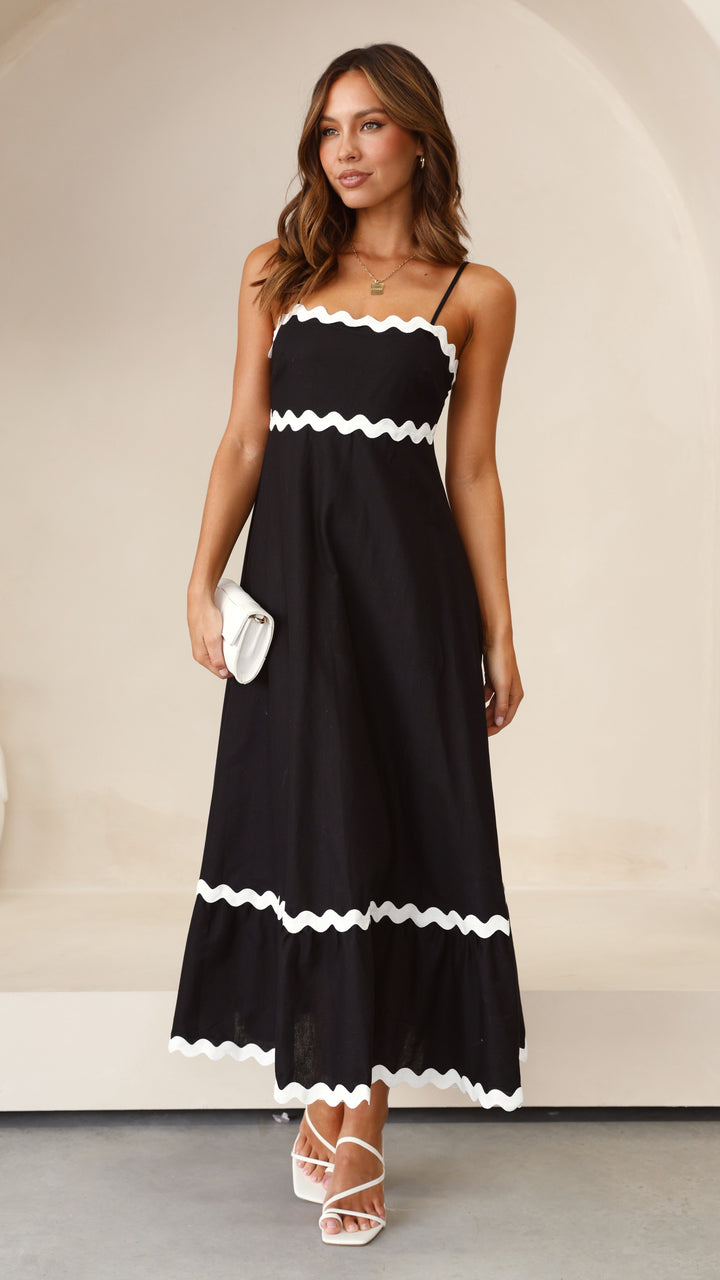 Abito Midi con Bordo a Contrasto