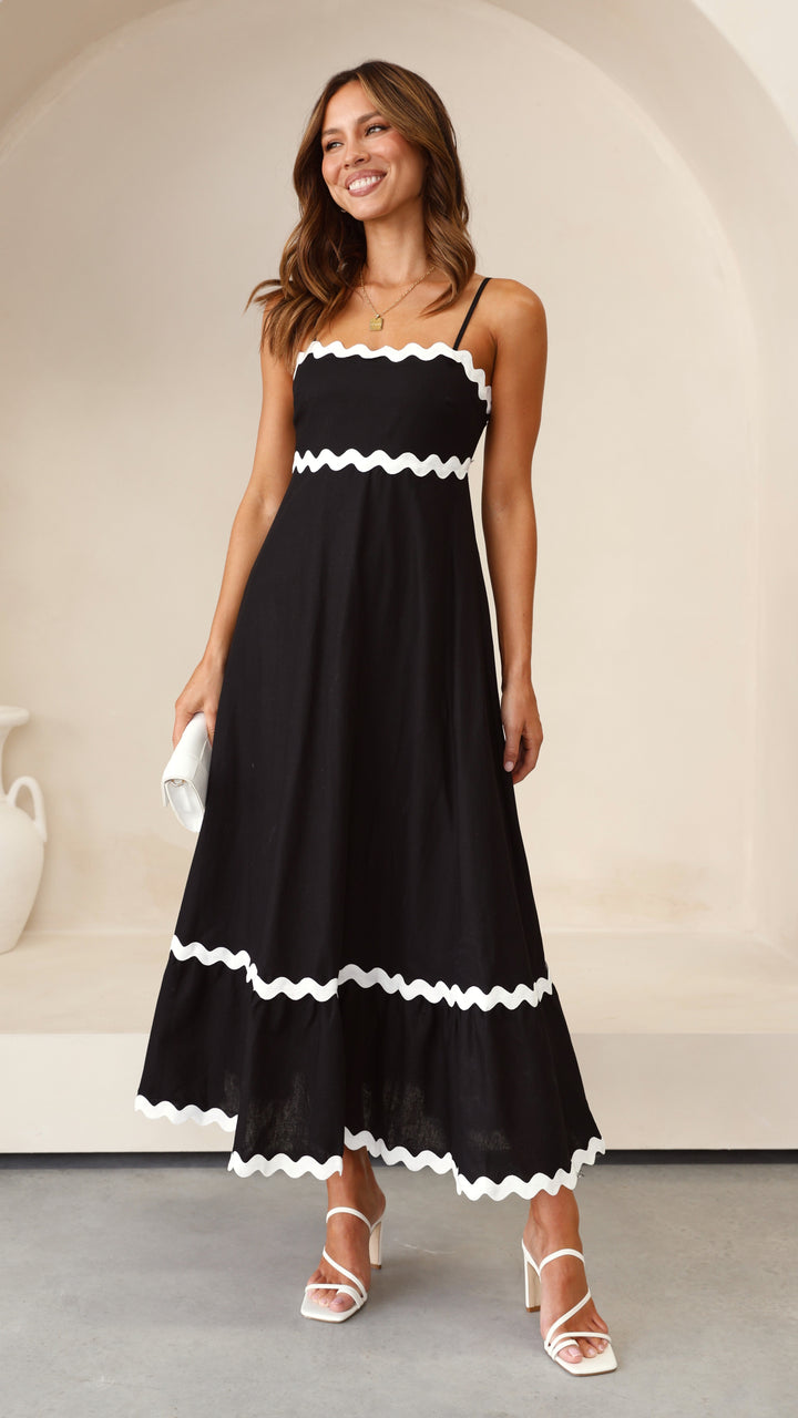 Abito Midi con Bordo a Contrasto