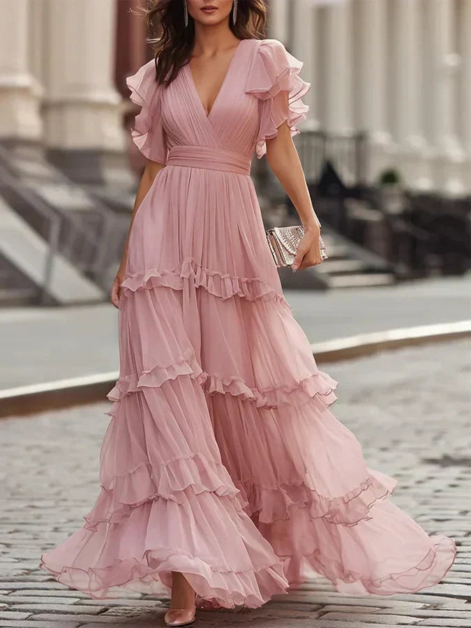 Abito da Cerimonia Rosa a Balze