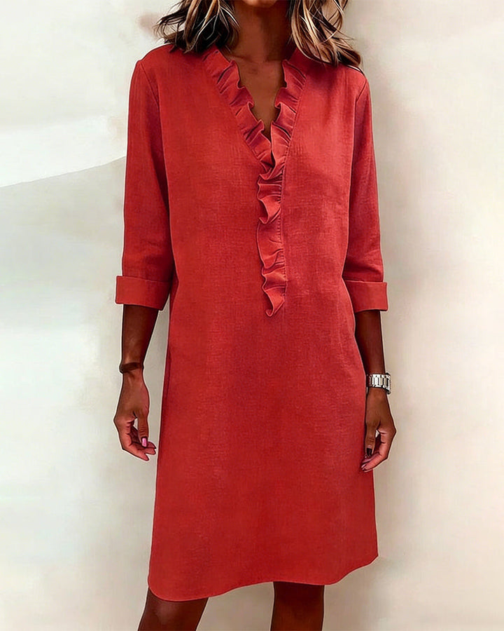Vestito Midi con Scollo a Volant