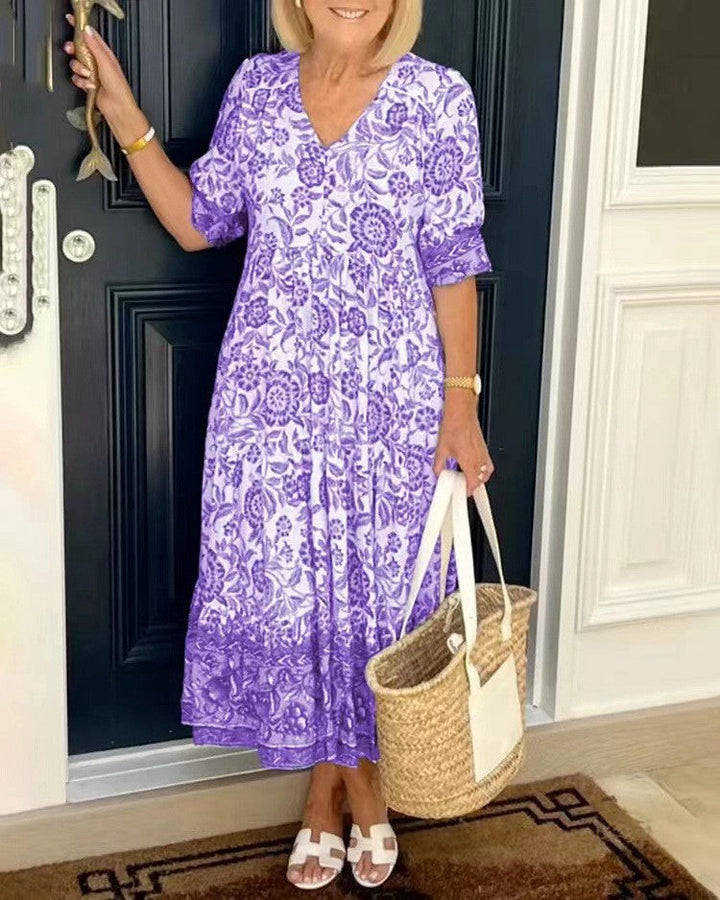 Vestito Lungo a Fiori con Bordo