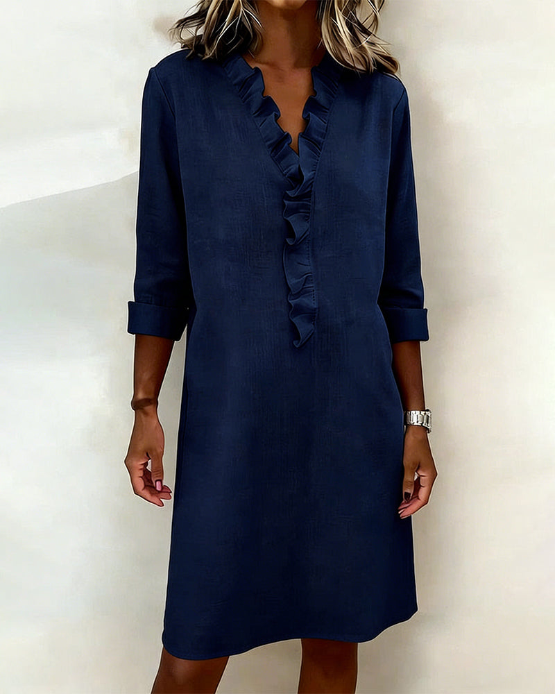 Vestito Midi con Scollo a Volant