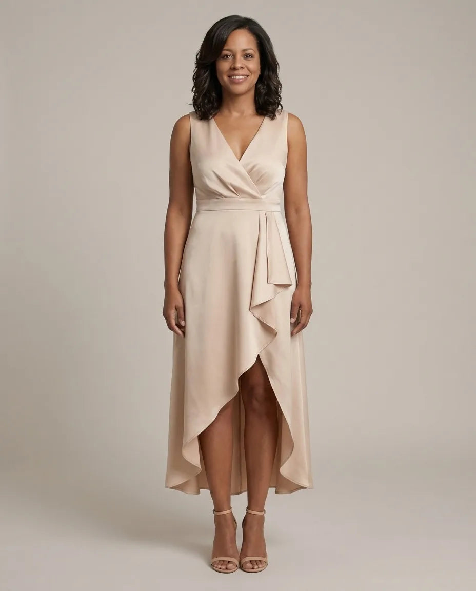 Abito Midi Drappeggiato Beige
