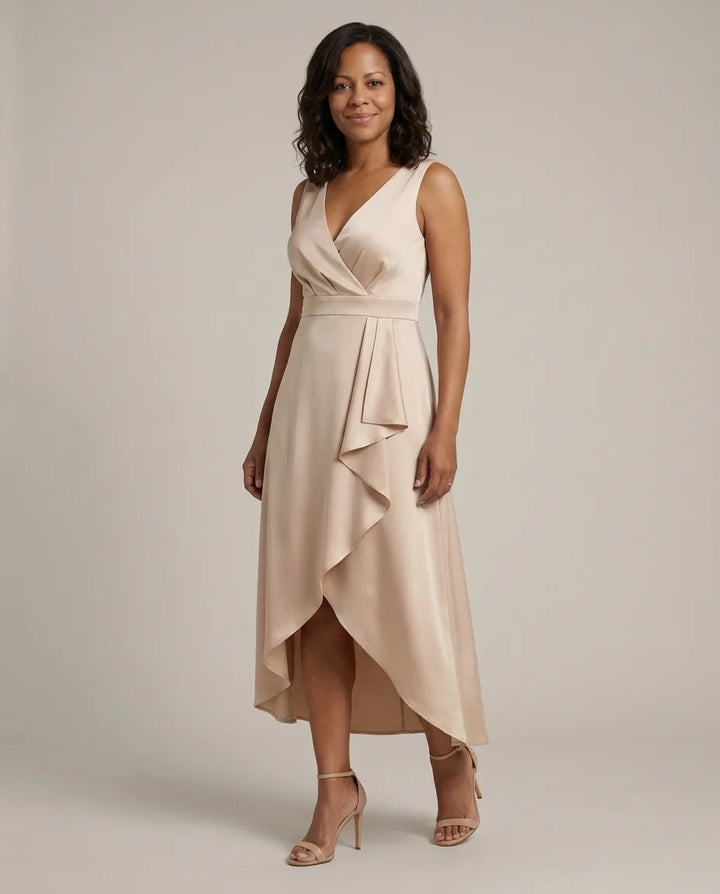 Abito Midi Drappeggiato Beige