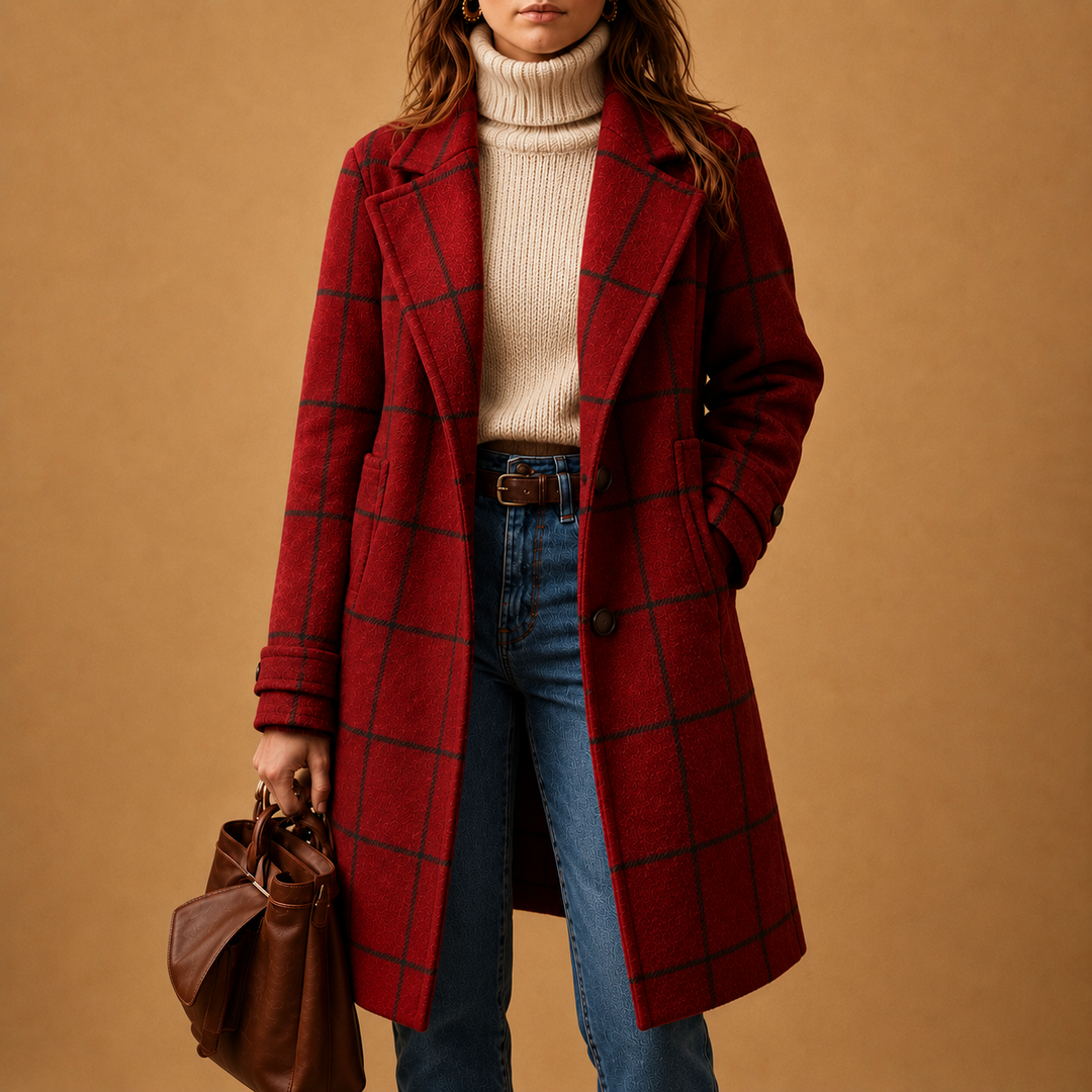 Cappotto a Quadri dal Taglio Dritto