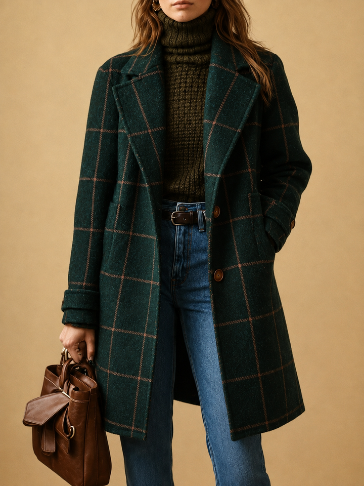 Cappotto a Quadri dal Taglio Dritto