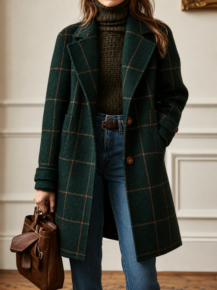 Cappotto a Quadri dal Taglio Dritto