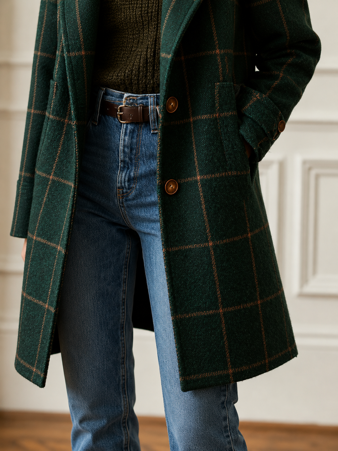 Cappotto a Quadri dal Taglio Dritto