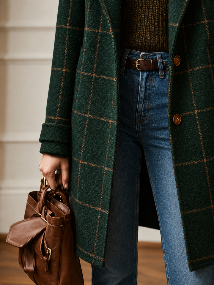 Cappotto a Quadri dal Taglio Dritto