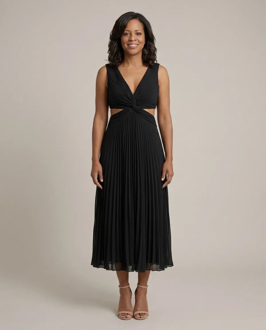 Abito Midi Plissettato con Cut-Out