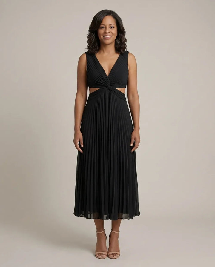 Abito Midi Plissettato con Cut-Out