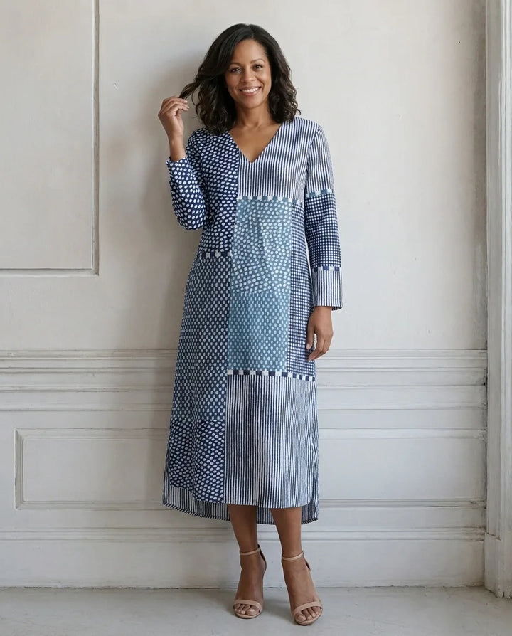 Abito Midi Patchwork Blu