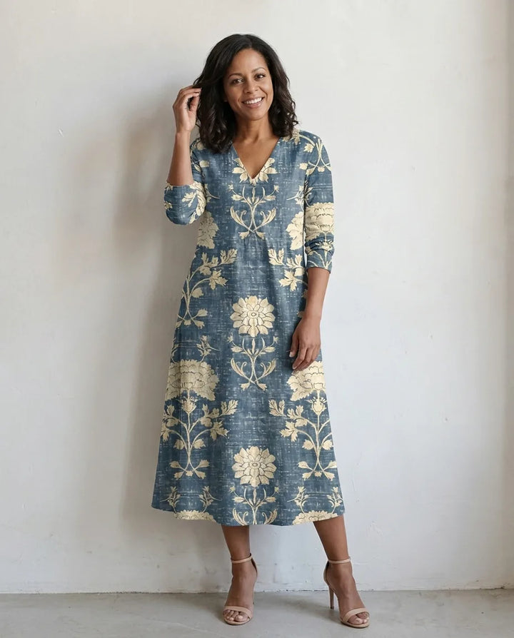 Abito Midi Floreale Blu