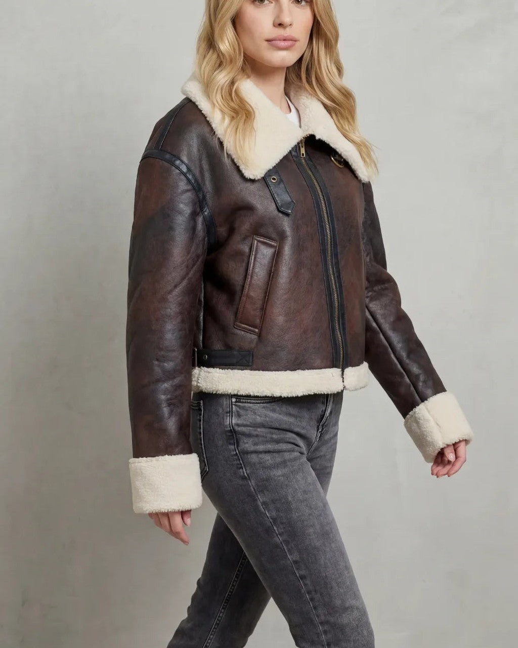 Bomber Marrone con Collo Morbido