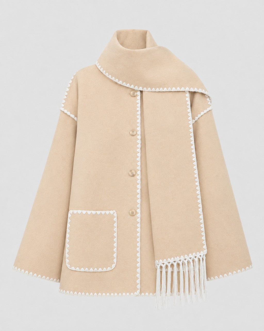 Cappotto con Sciarpa e Bordi Ricamati