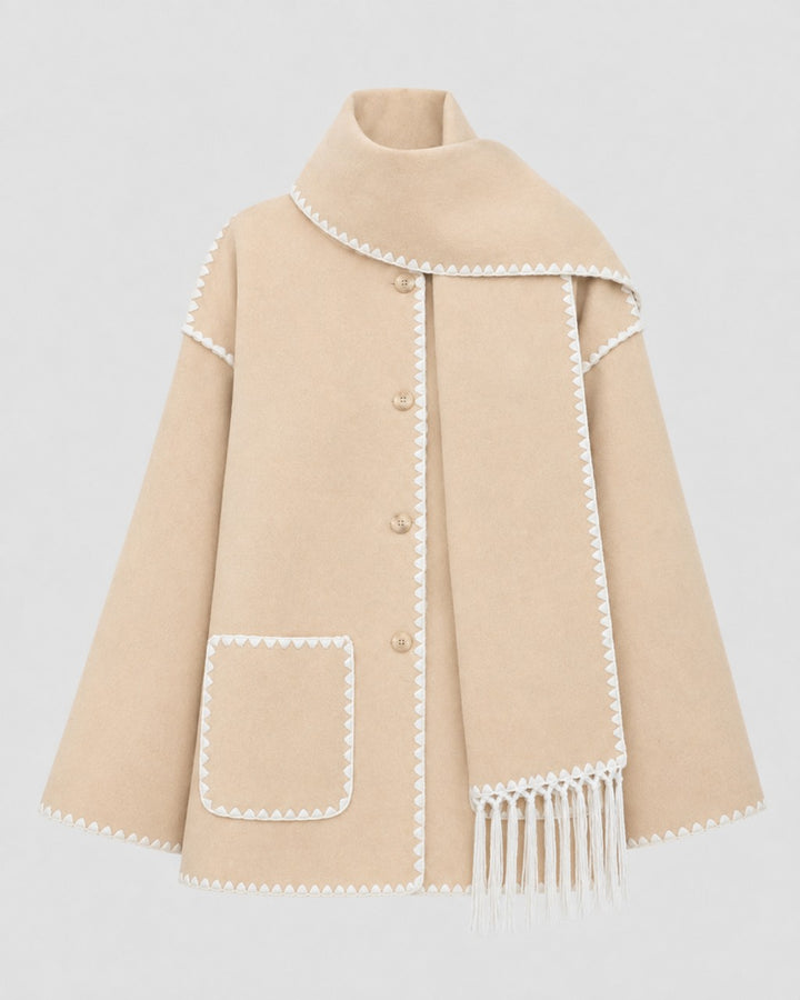 Cappotto con Sciarpa e Bordi Ricamati