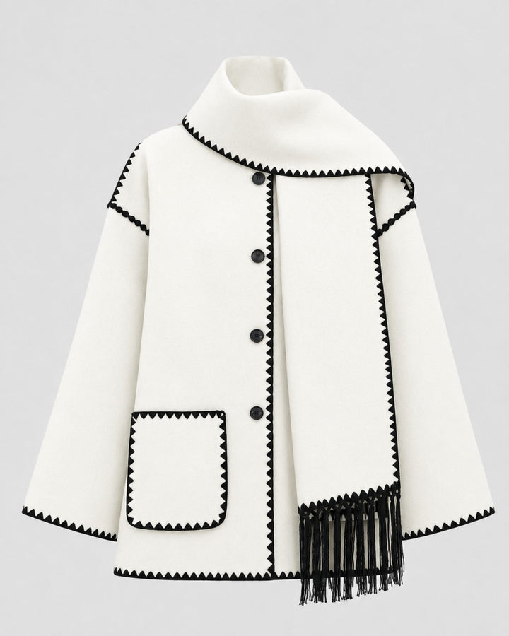 Cappotto con Sciarpa e Bordi Ricamati