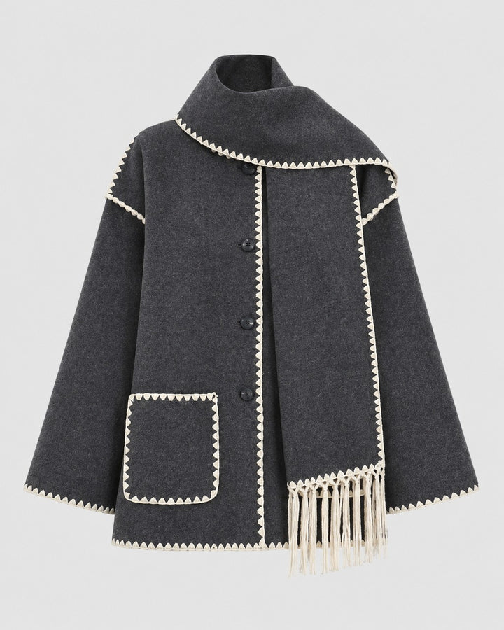 Cappotto con Sciarpa e Bordi Ricamati
