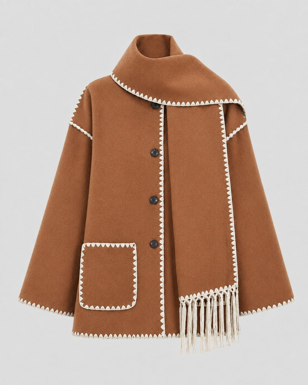 Cappotto con Sciarpa e Bordi Ricamati
