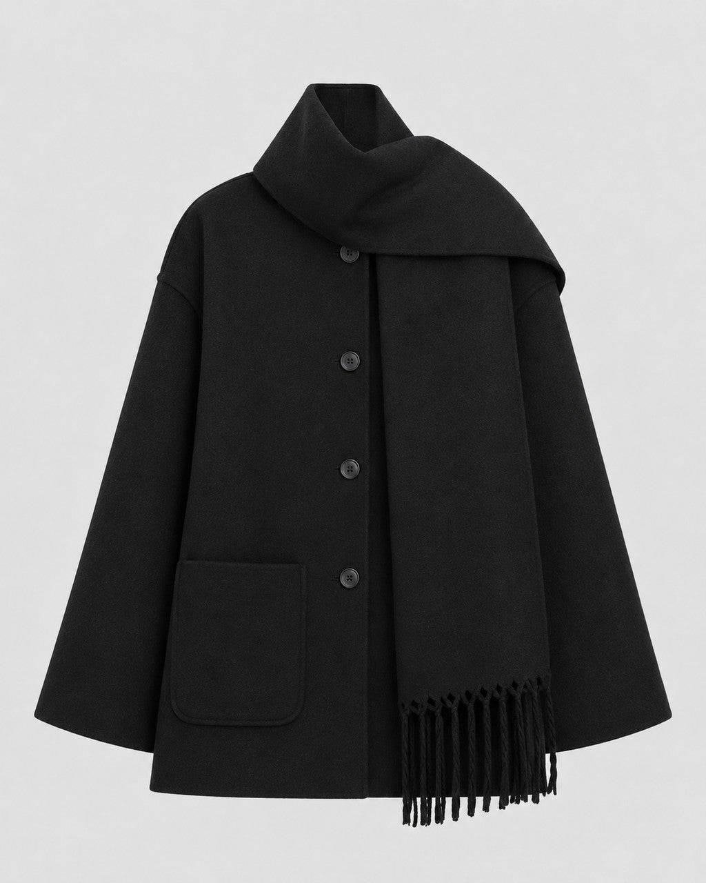 Cappotto con Sciarpa e Bordi Ricamati