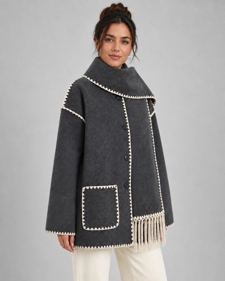 Cappotto con Sciarpa e Bordi Ricamati