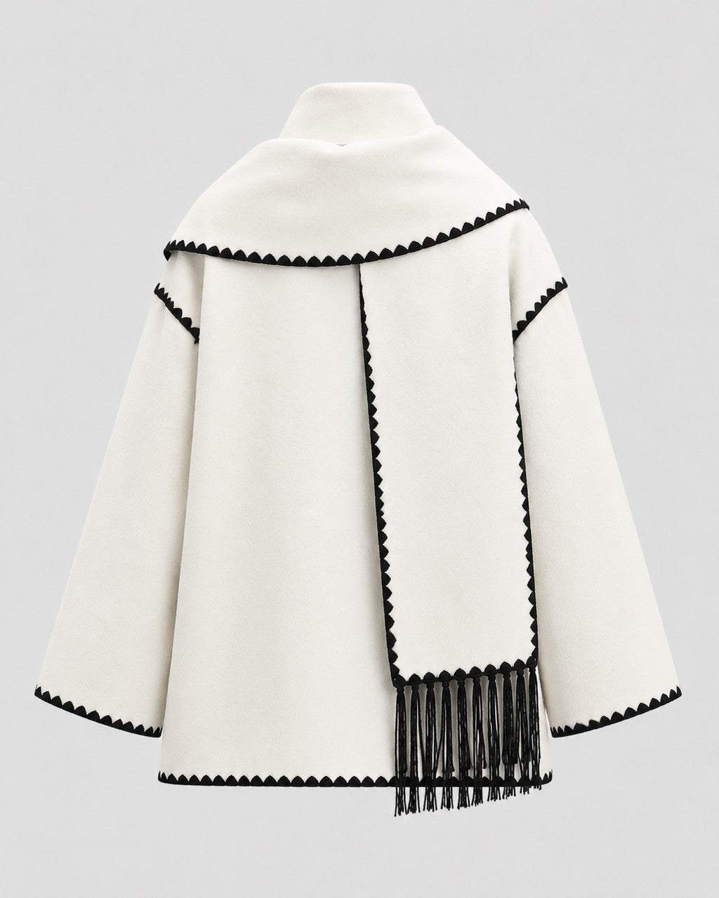 Cappotto con Sciarpa e Bordi Ricamati